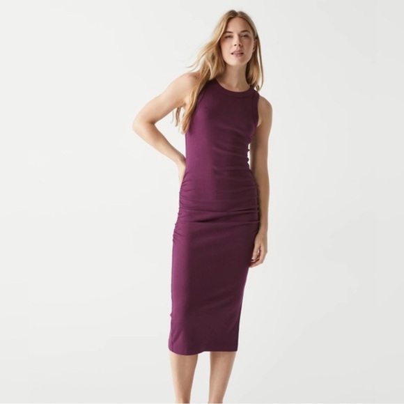 Michael Stars Wren Midi Dress W Slit Ultra Rib Plum Purple Sleeveless Bodycon XL - Picture 4 of 13